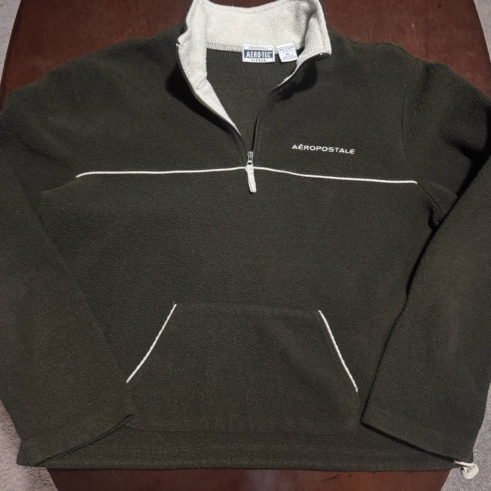Aeropostale Aero Tec Fleece Quarter Zip Pullover Sweater Green/White Boys XL - Picture 2 of 15
